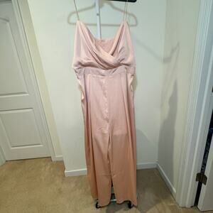 Blush Pink Satin Cowl Neck Jumpsuit Formal Bridesmaid Elegant Flowy Spring - XXL